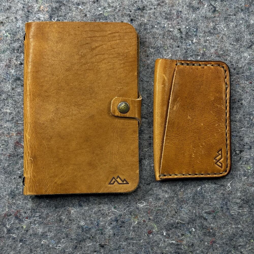 Range Leather Handmade Notebook Cover & Card Holder Wallet Bundle USA Made -519